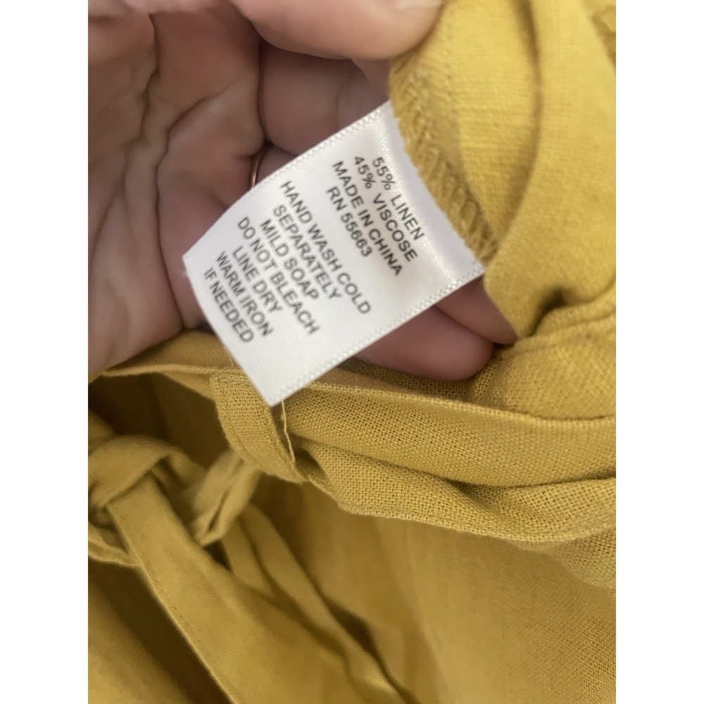 Joie Linen Blend Mustard Yellow Wide Leg Pants Large Beachy Minimalist Lagenlook - Picture 3 of 6